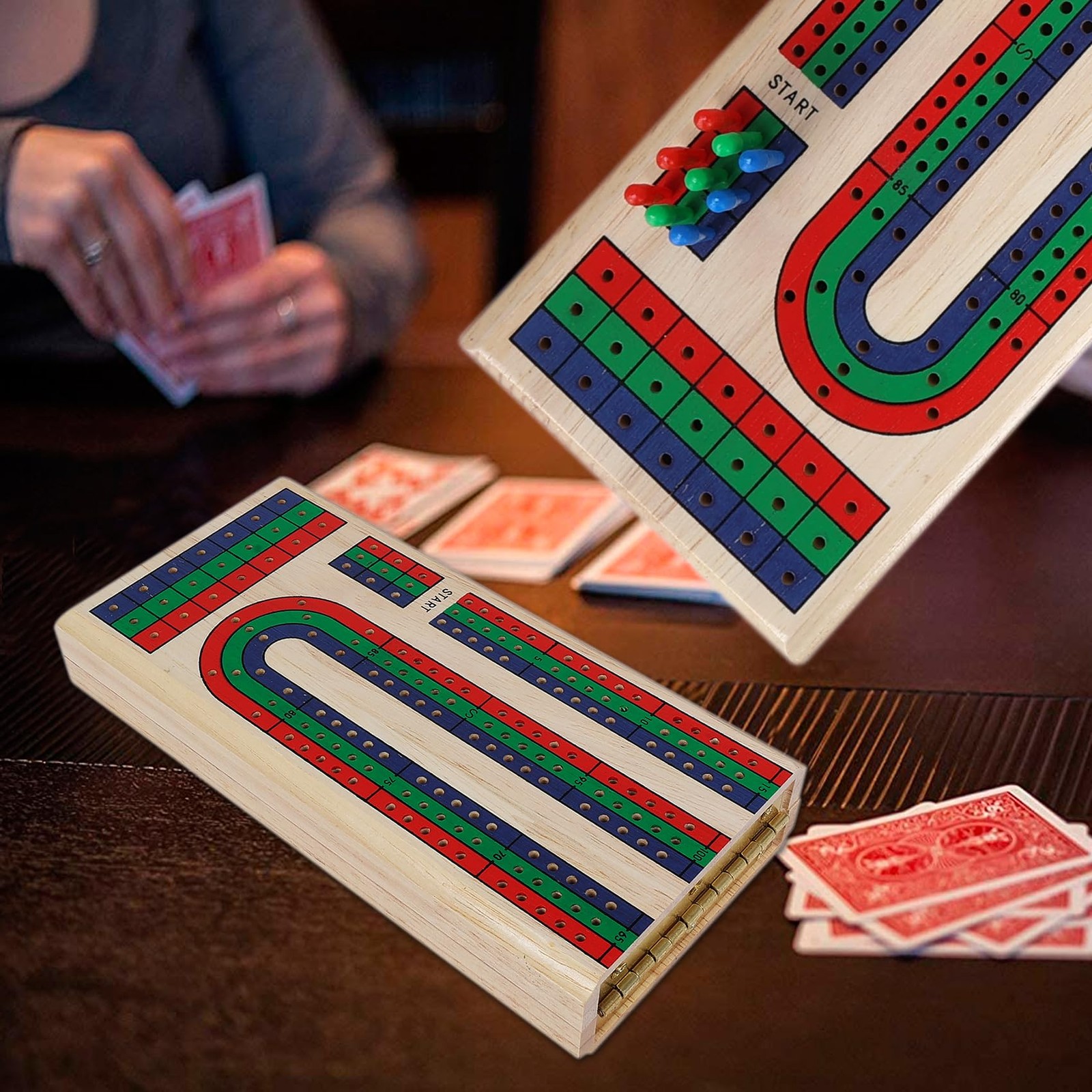 GOTHINK Folding Cribbage Board Game Set, Classic 14.5×3.5 inches,