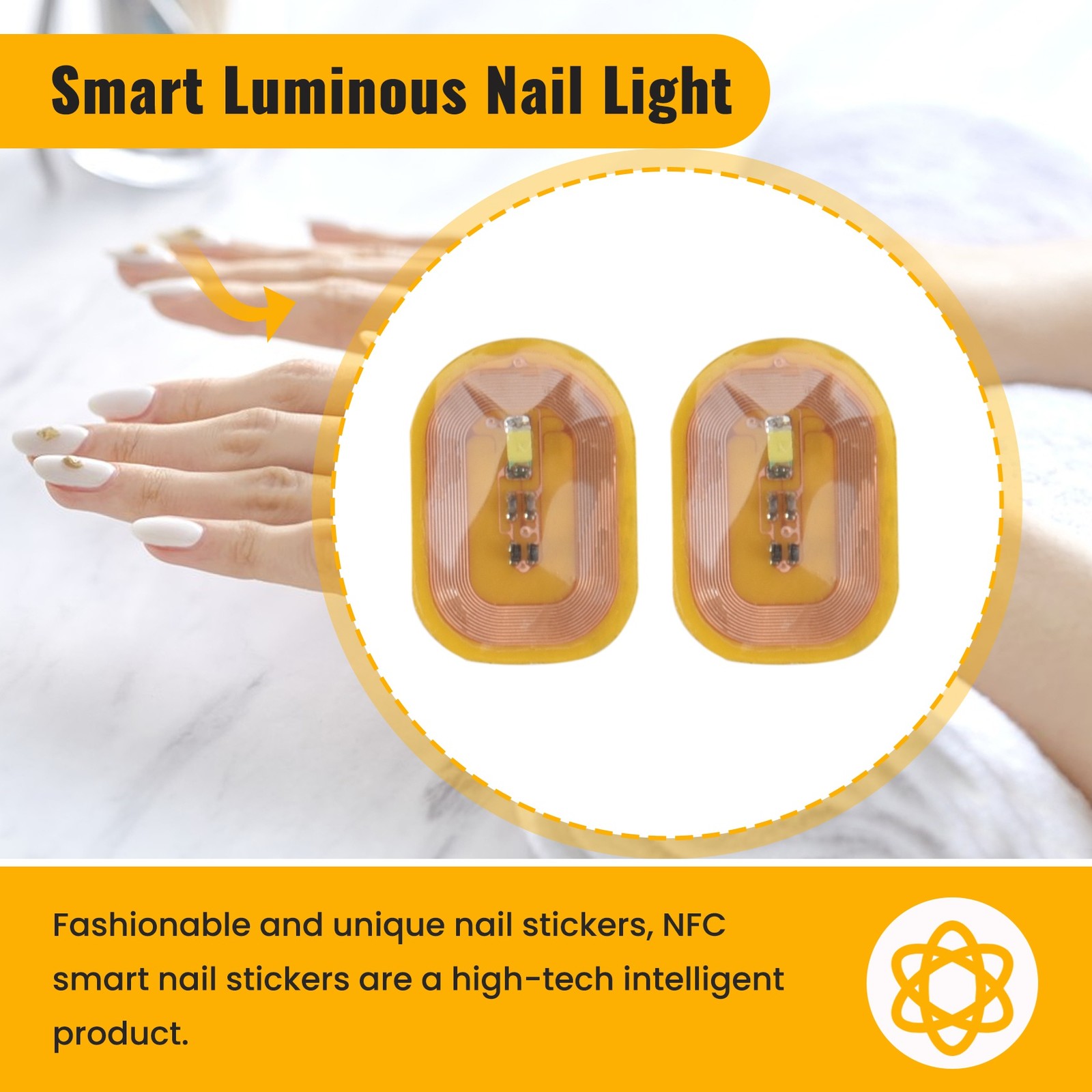 5Pcs NFC Flash Nail Sticker LED Bare Chip Intelligent Nail Lamp3950