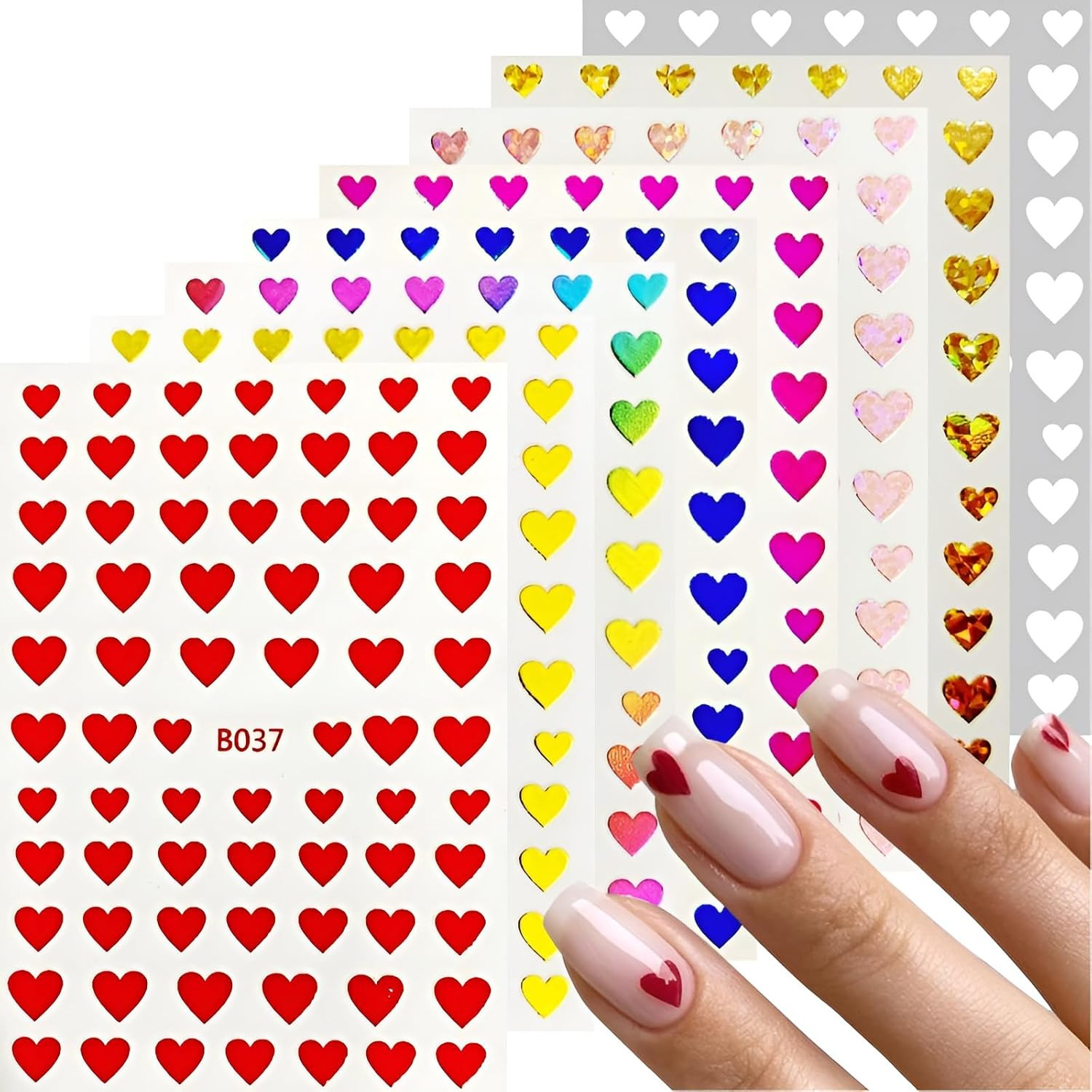 8 Sheets Valentine’S Day Nail Art Stickers Heart Nail Supplies 3D Self-Adhesive