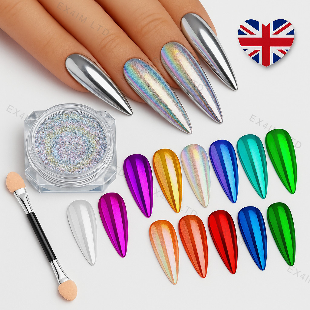 Mirros Chrome Nail Powder 30 Colours Unicorn Rainbow Red Blue Pink Rose Gold DIY