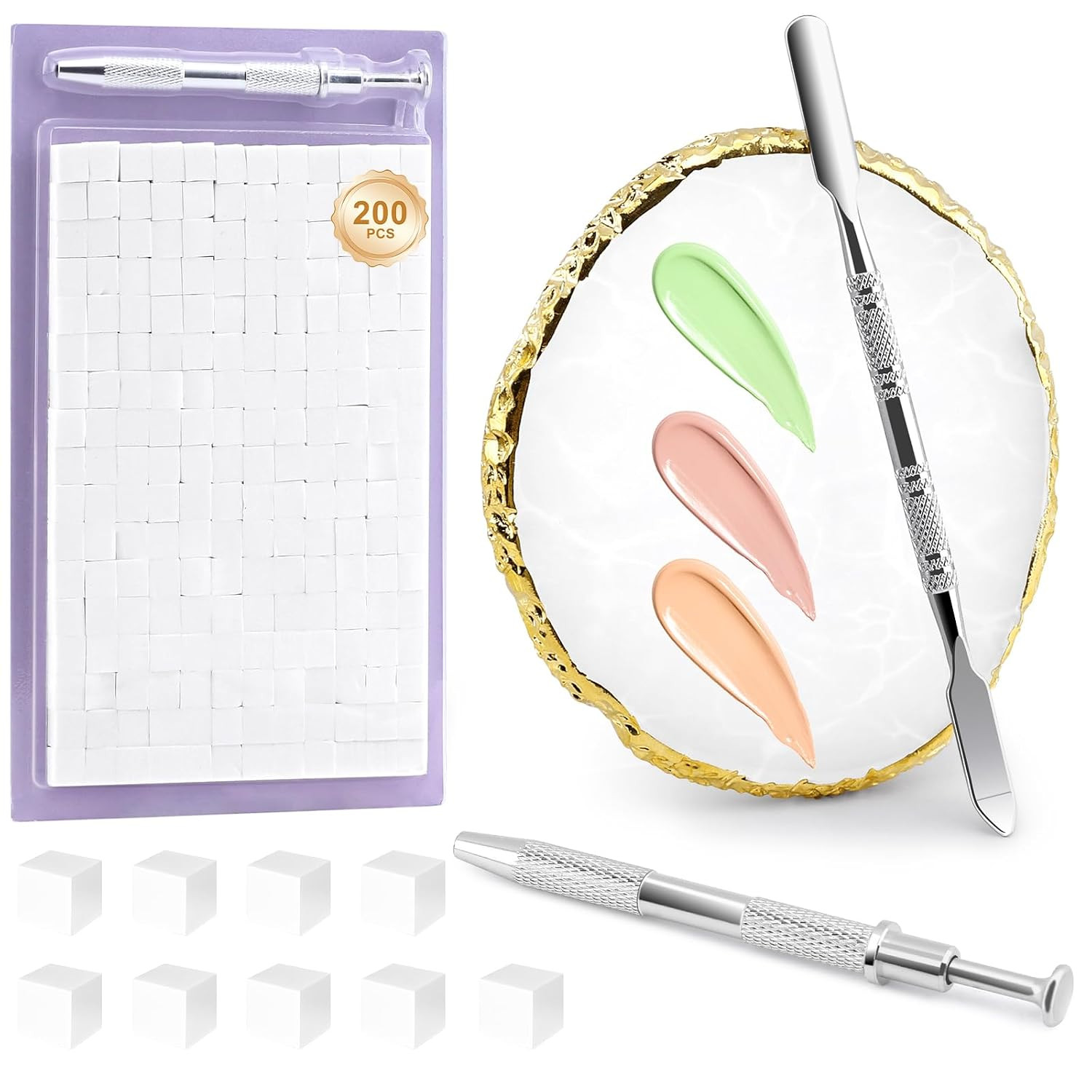 200 Pcs Nail Sponges for Ombre with Nail Art Palette, Grabbing Pen & Spatula, Na