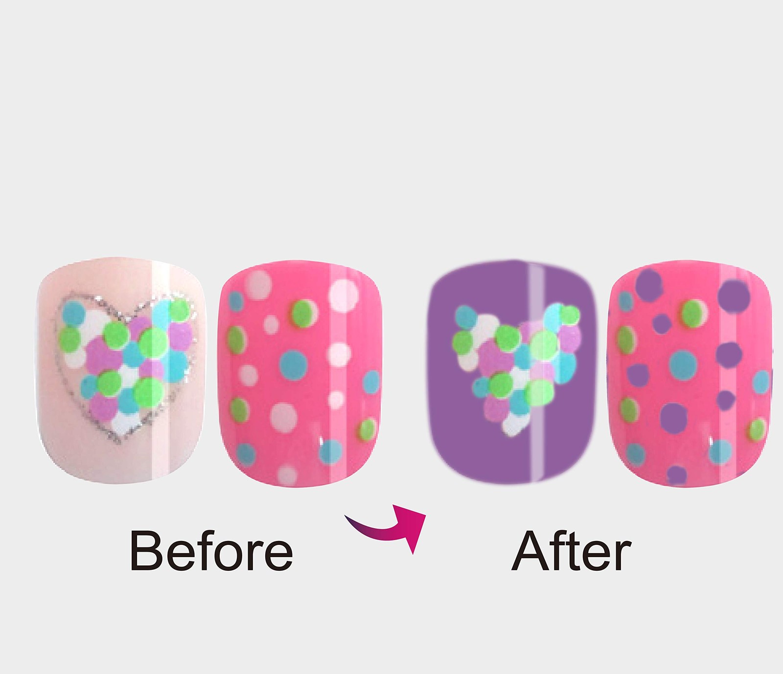5PACK 120tips Artificial Preglued Junior Sticker Nails For (Color Changing)