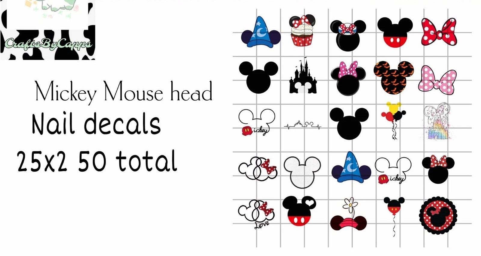 Mickey Mouse Head Waterslide Nail Art Decals Set Of 50 Instructions Bonus KC