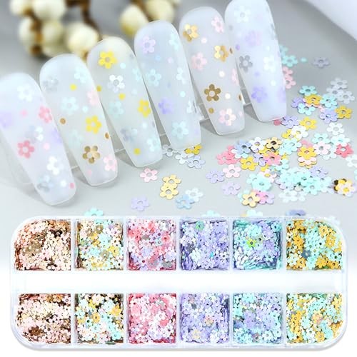 2 Boxes 12 Grids Flowers & Butterfly Nail Art Glitter Sequins Colorful Floral
