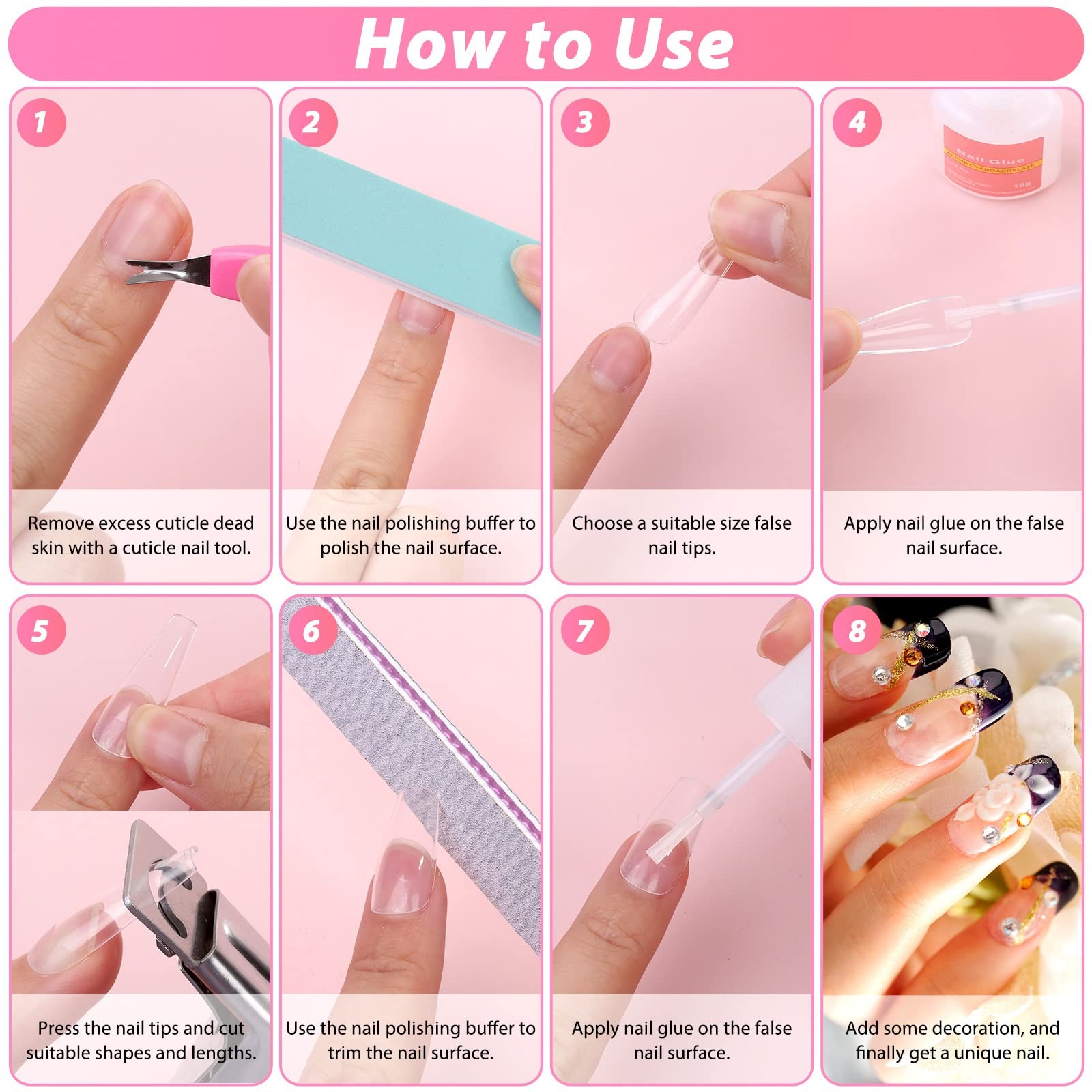 600PCS Clear Coffin Nail Tips Set Clear Acrylic Nail Tips with Nail Glue Coff…