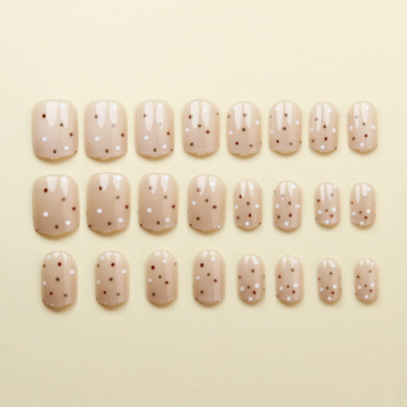 48 Pcs Multicolor Dot Silver Nude Oval Press on Nails, Minimal Cute Fake Nails