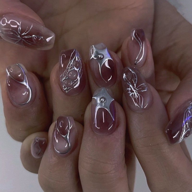 48 Pcs of Ballet Style Gradient Dyeing, Detachable and Reusable Short Nail Art