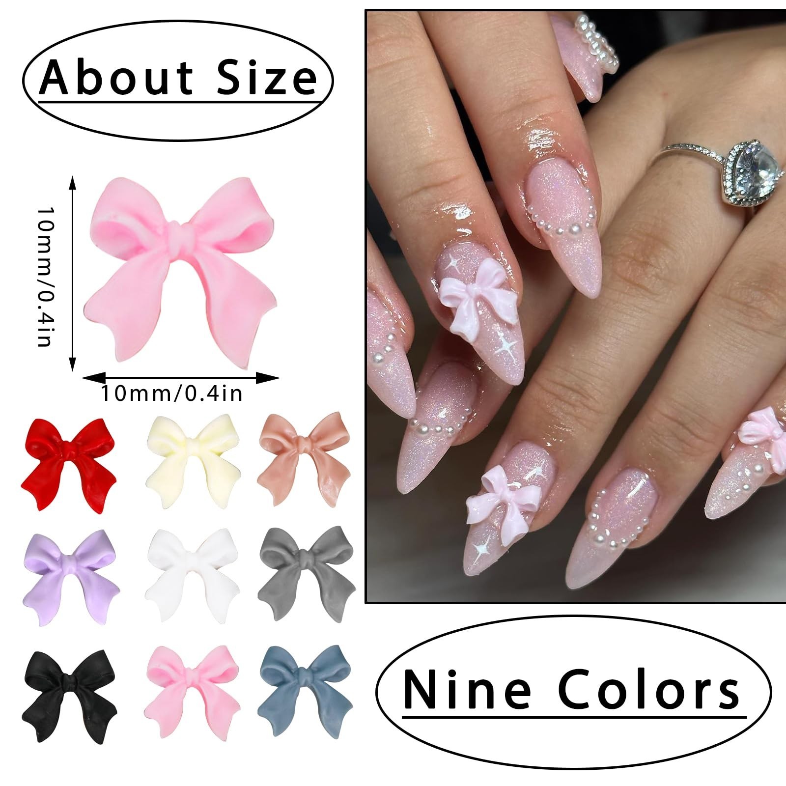 200PCS 3D Bow Nail Charms Colorful Resin Flatback Bowknots for Nail Art NEW