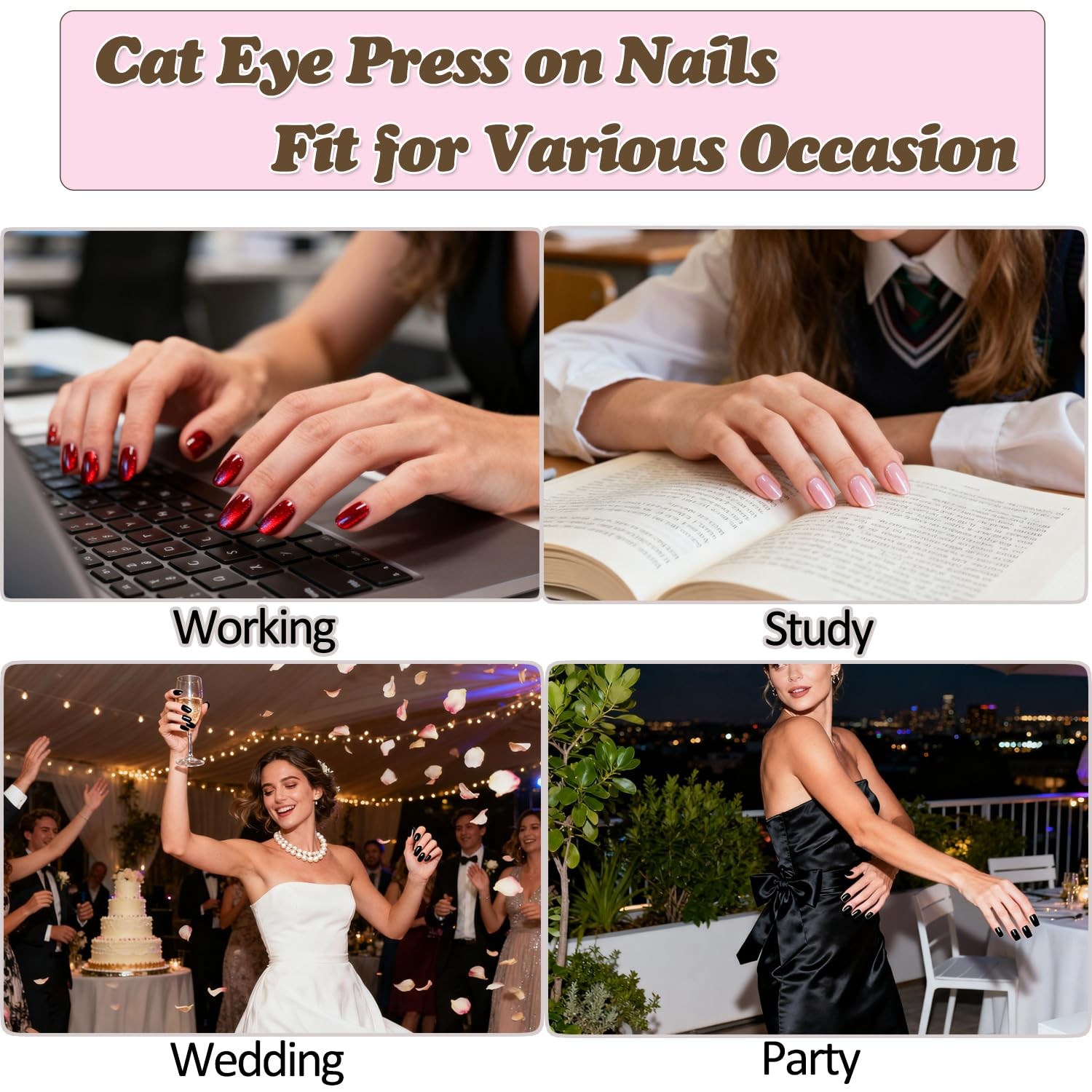 Cat Eye Press on Nails-7 Colors Press On Nails Short Square 210Pcs Reusable F…