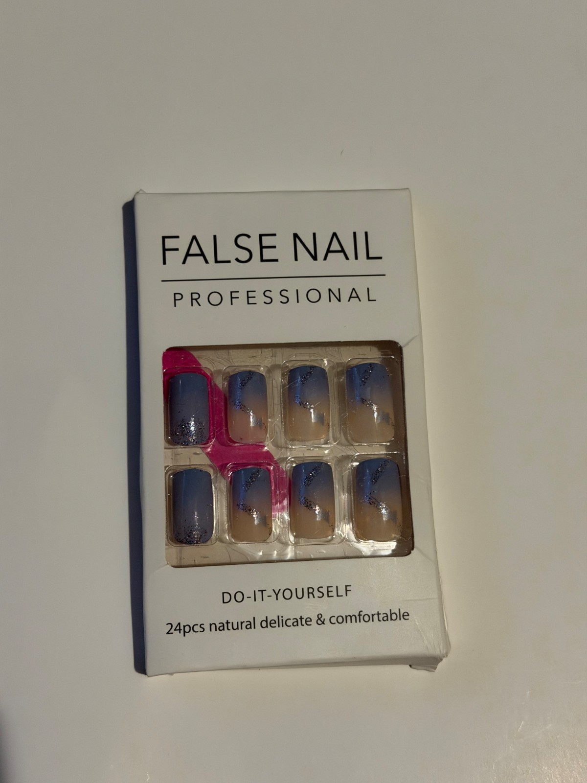24pc Blue Ombre Glitter Press-On False Nails – Square Y2K