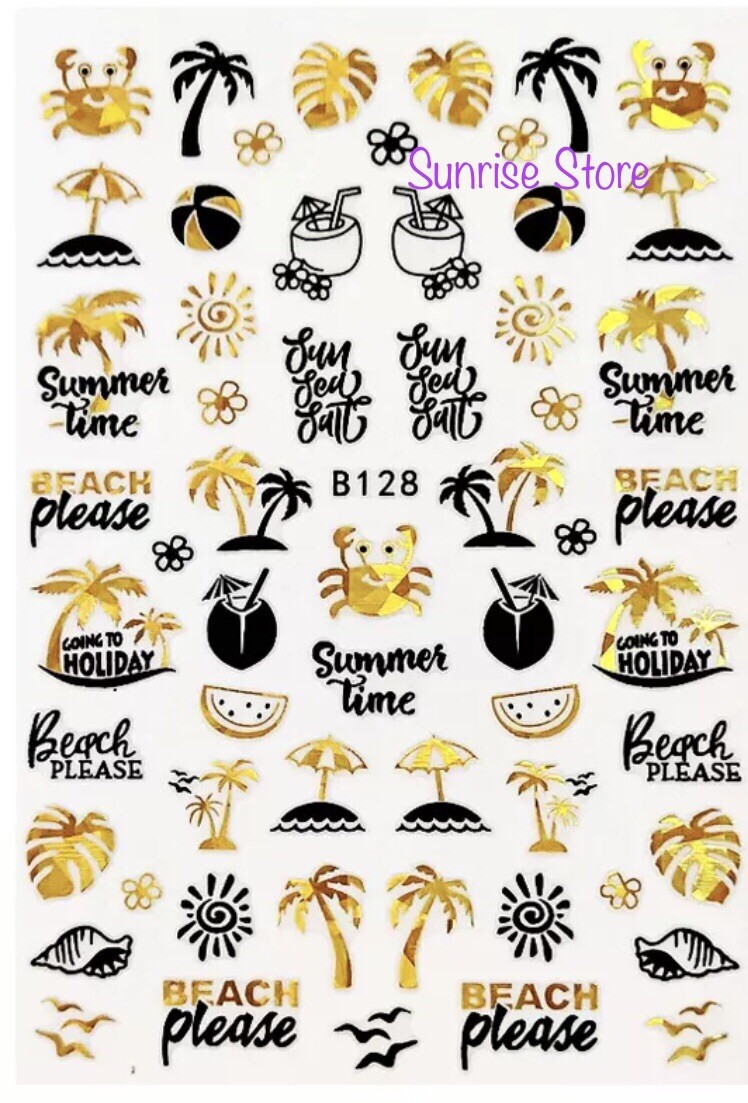 2 Sheets 3D Nail Art Sticker 128, 130 Beach Summer Palm Tree Decal Manicure DIY