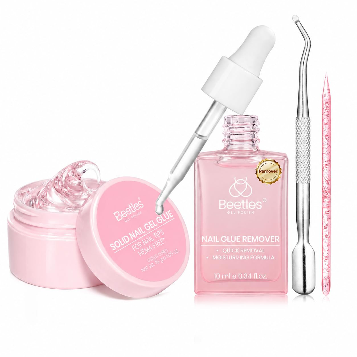Solid Nail Glue Gel & Remover Kit for Nail Tips | Hema-Free & Tpo-Free Formula,