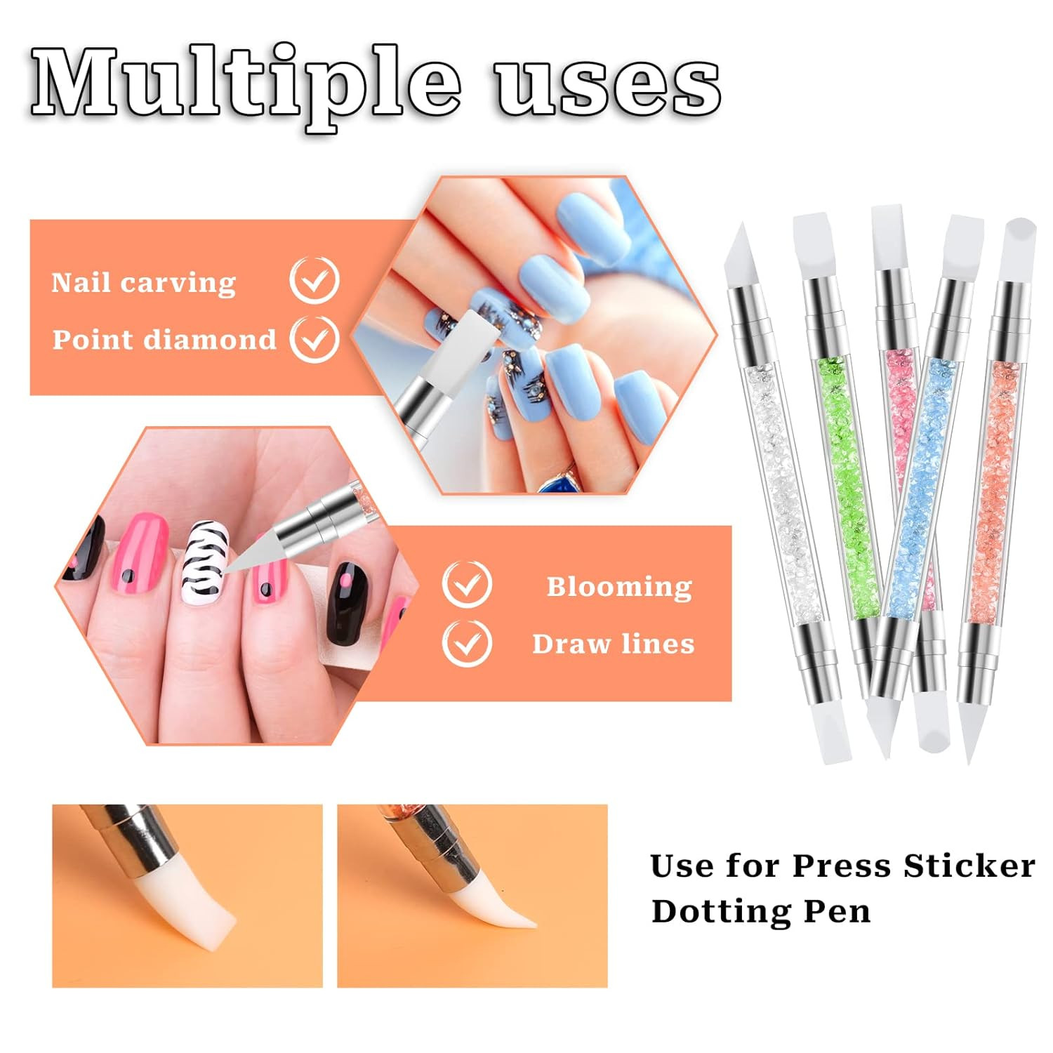 Nail Art Silicone Sculpture Pen Set Dual Ended Carving Shaping Nail Tools Brush