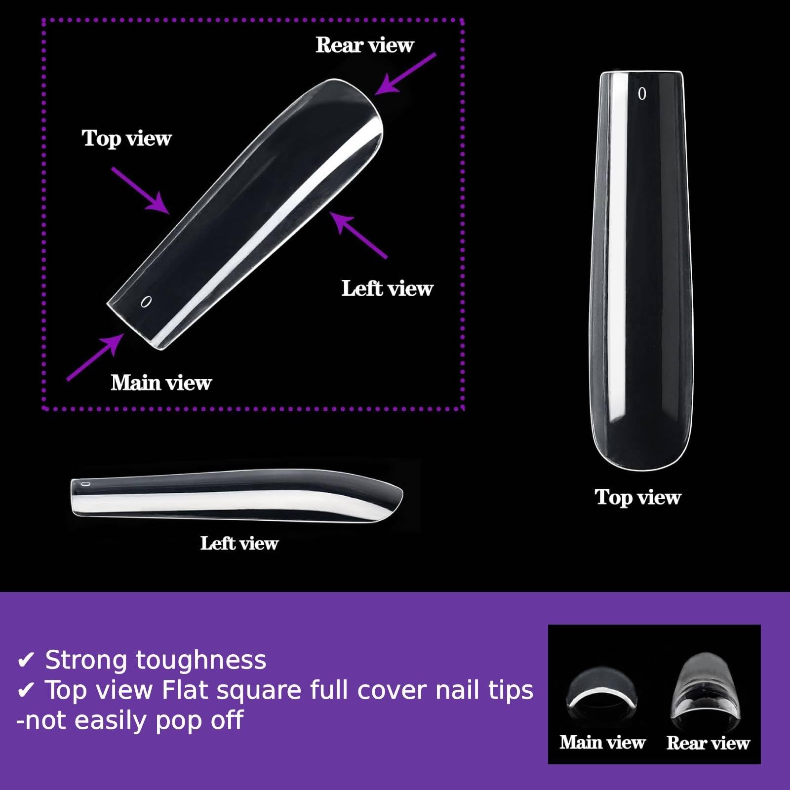 240Pcs Square Nail Tips, Full Cover Extra Long Tapered Square Nail Tips, 12 S…