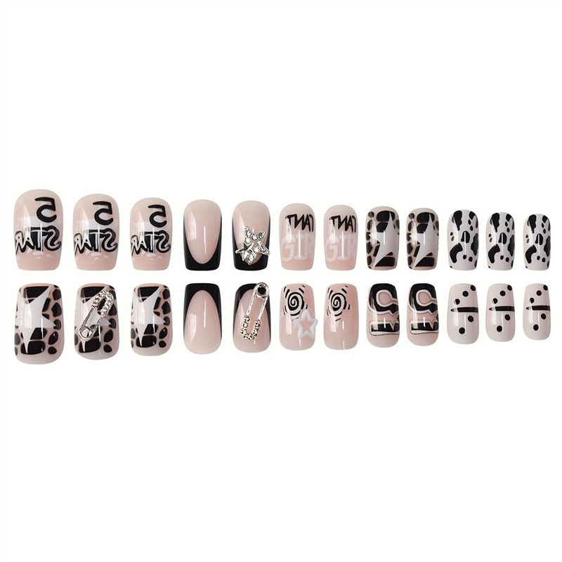 Short Square Star Studded Press On Nails Cute Cool Style