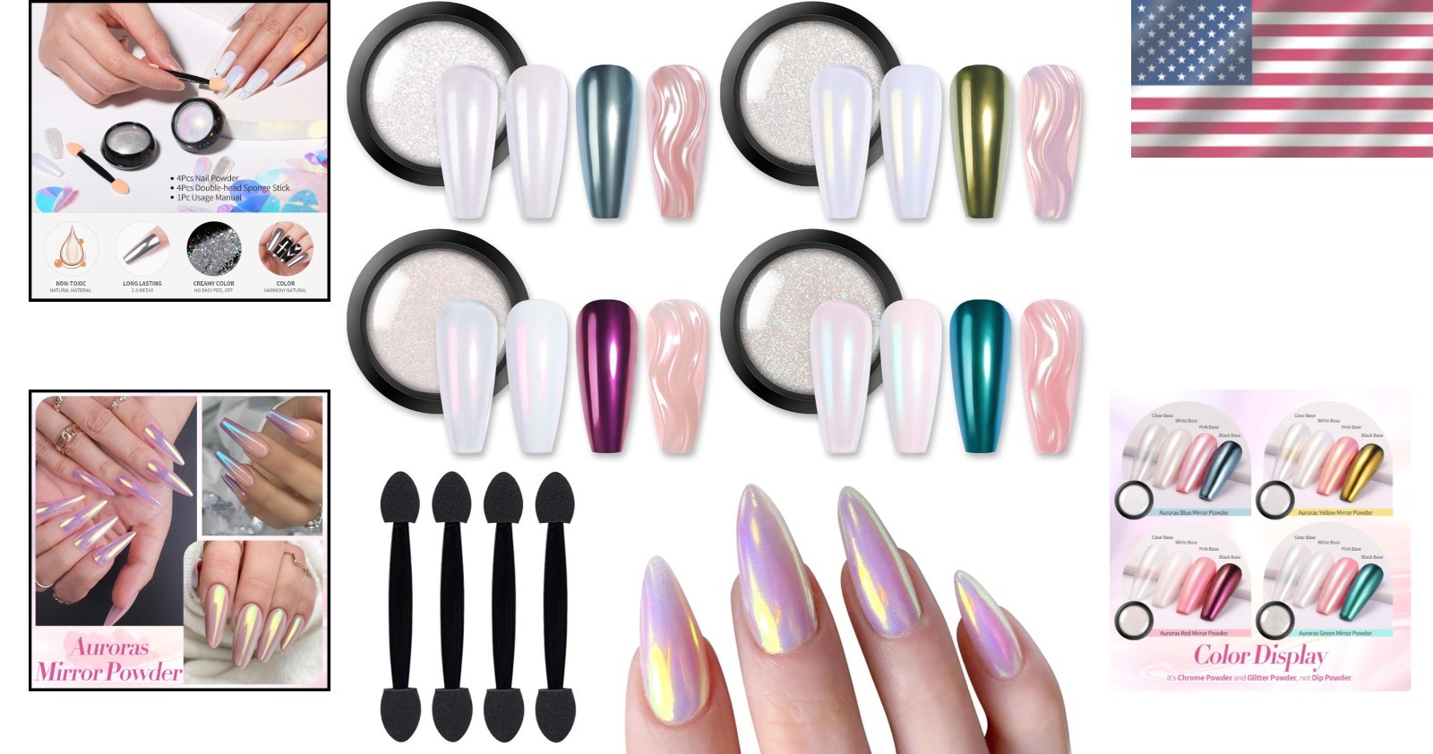 4 Boxes Metallic Mermaid Pearl Nail Powder – Versatile for Gel and Acrylic Nails