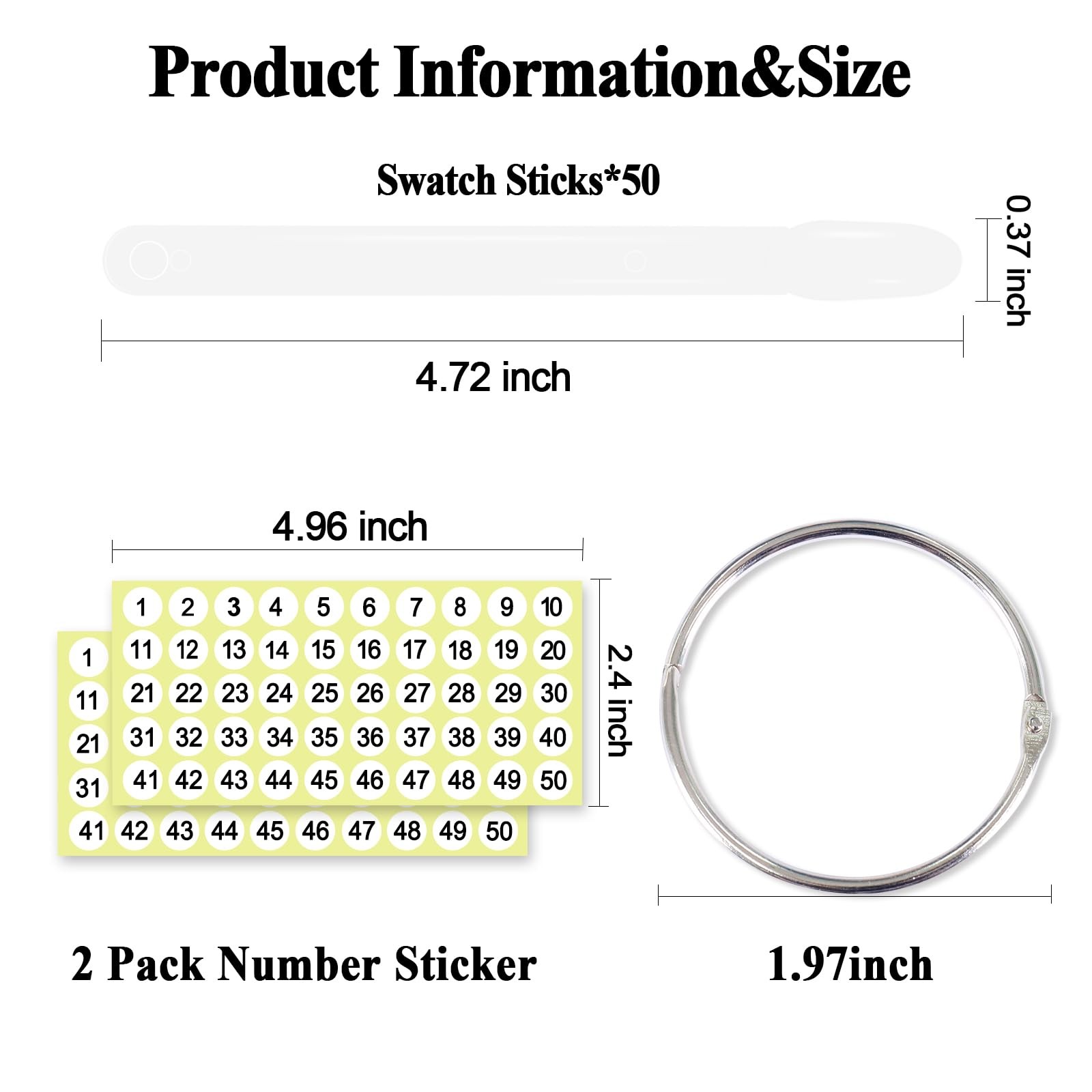 50 Pcs Oval Nail Swatch Sticks with Metal Split Ring and Numbered Tips – Clea…