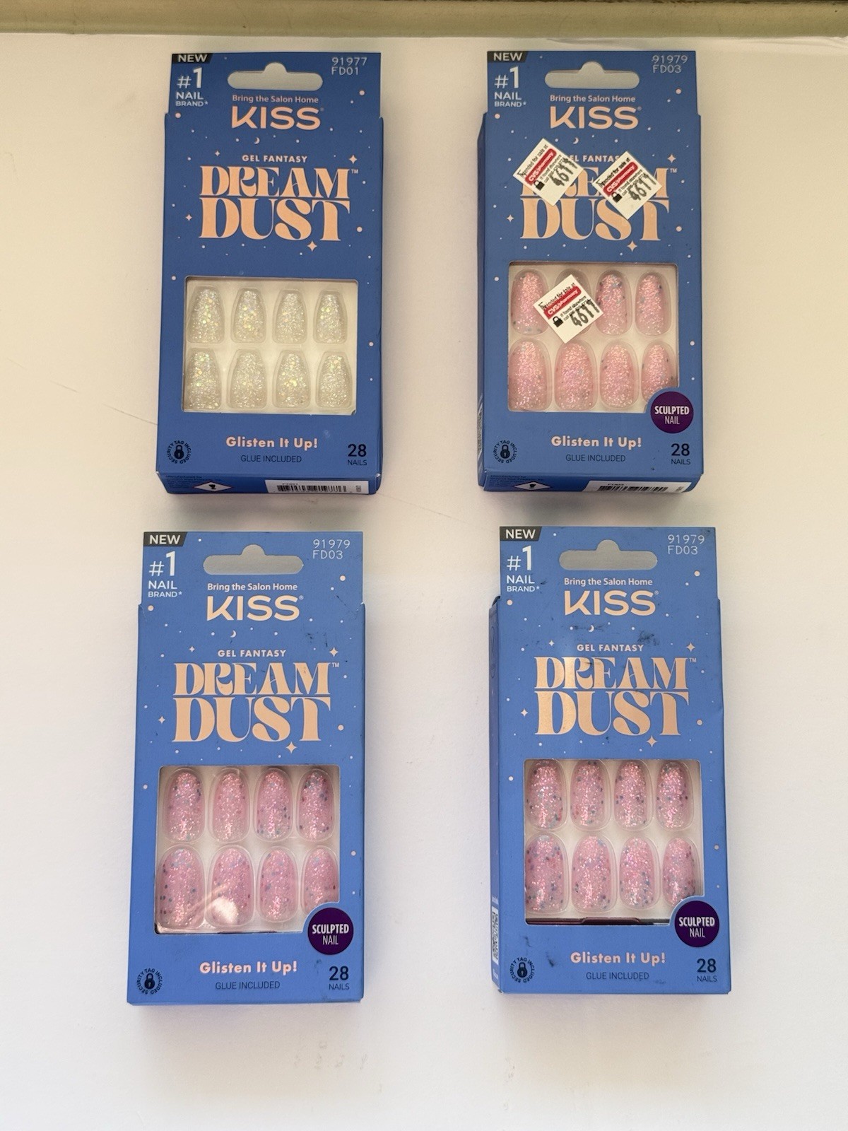 Kiss Gel Fantasy Dream Dust Pink Glitter Short/Medium Coffin/Oval Press on Nails
