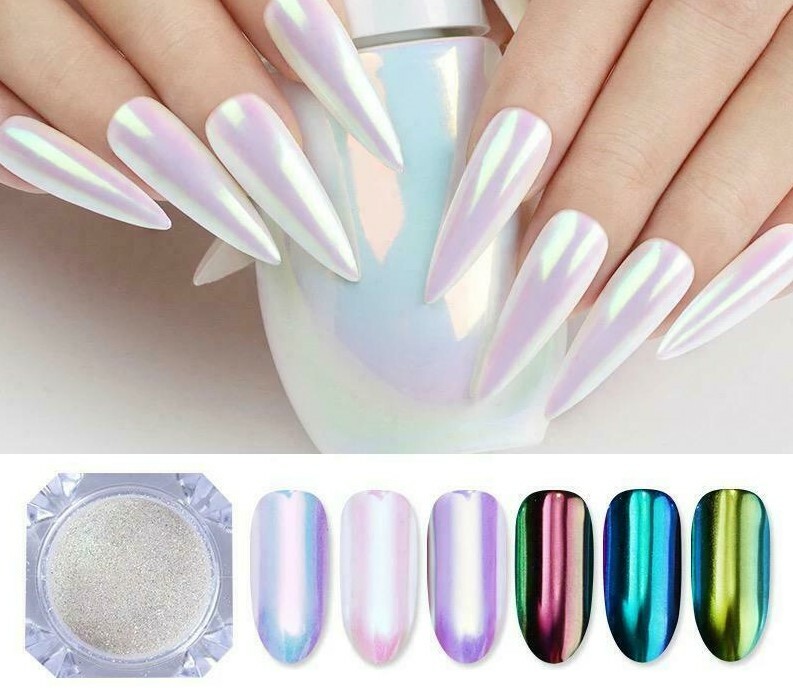 MIRROR CHROME NAIL POWDER COLOURS UNICORN ROSE GOLD BLUE PINK RED EFFECT PIGMENT