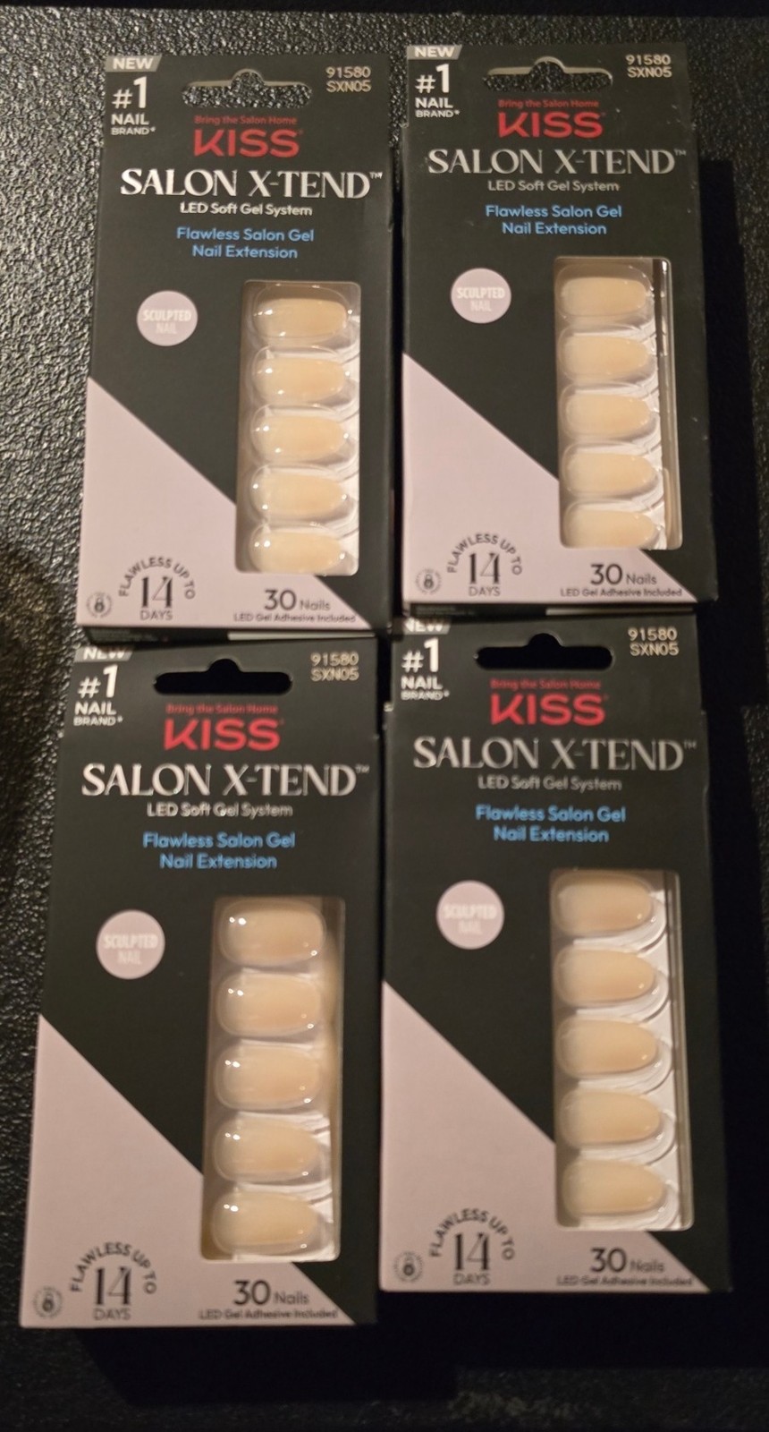 4 Pack KISS Salon X-Tend Sculpted LED Soft Gel Nail Extension 30 Nails SXN05