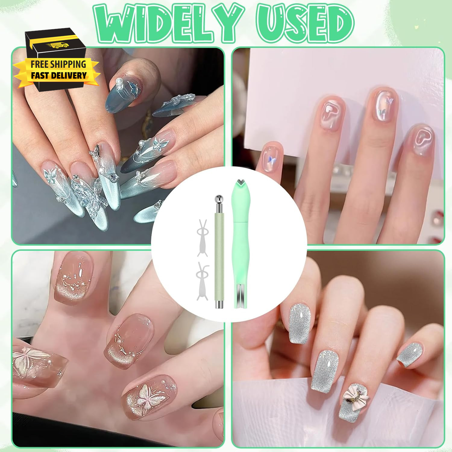 4Pcs Cat Eye Nail Magnet Kit, 3-In-1 Magnet with Dual-Ended Pen & 2Pcs Bunny Gui