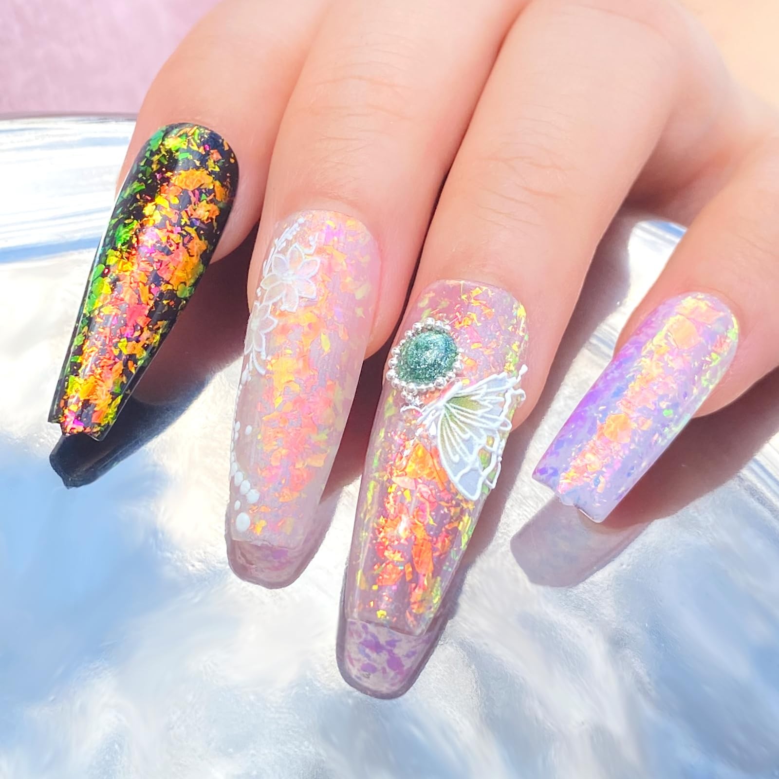 Unicorn Chameleon Flake, Aurora Unichrome Mermaid Iridescent Nail Foil Confet…