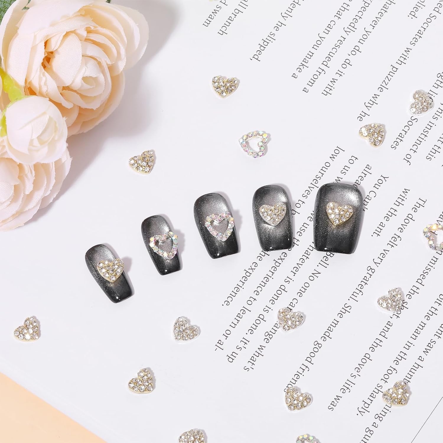 40 Pcs 3D Heart Nail Charms Rhinestones Gems for Nail Art & DIY Decor