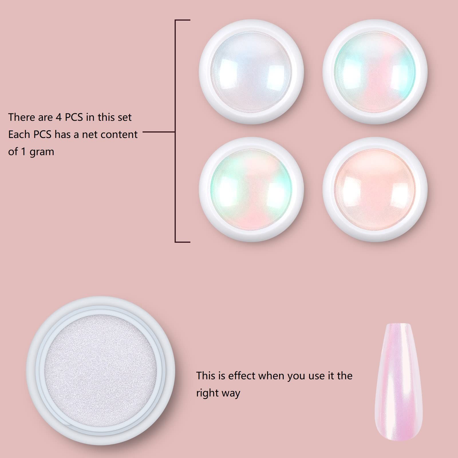 Chrome Nail Powder Metallic Mirror Glitter Effect Pigment Iridescent Aurora Merm