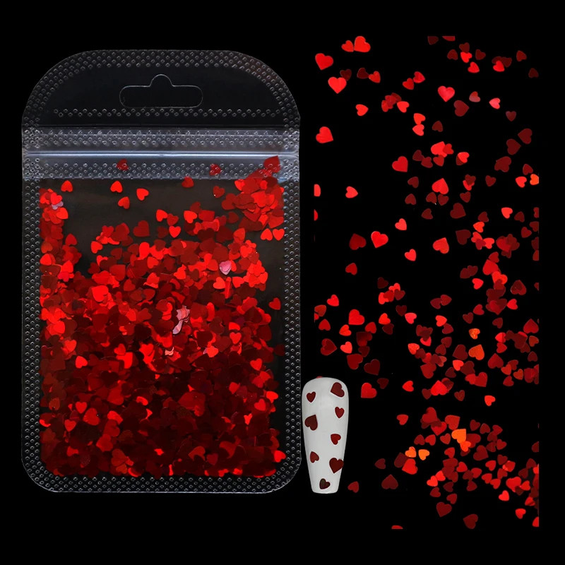 2g Holographic Nail Art Glitter Shiny Sweet Love Red Heart Flakes Sequins 3D Nai