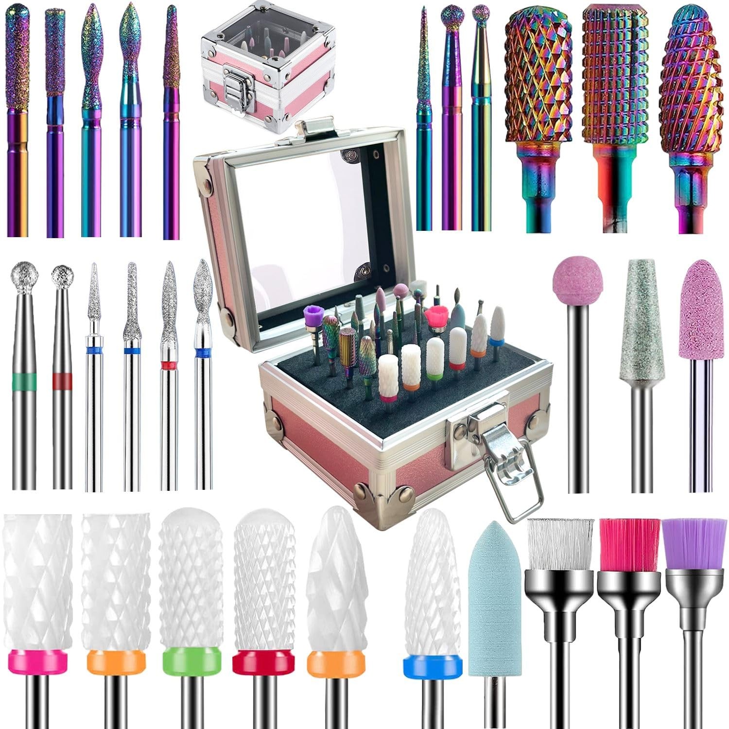 XDONEF 30Pcs Nail Drill Bits Set Ceramic Diamond Carbide Cuticle Remover 3/32