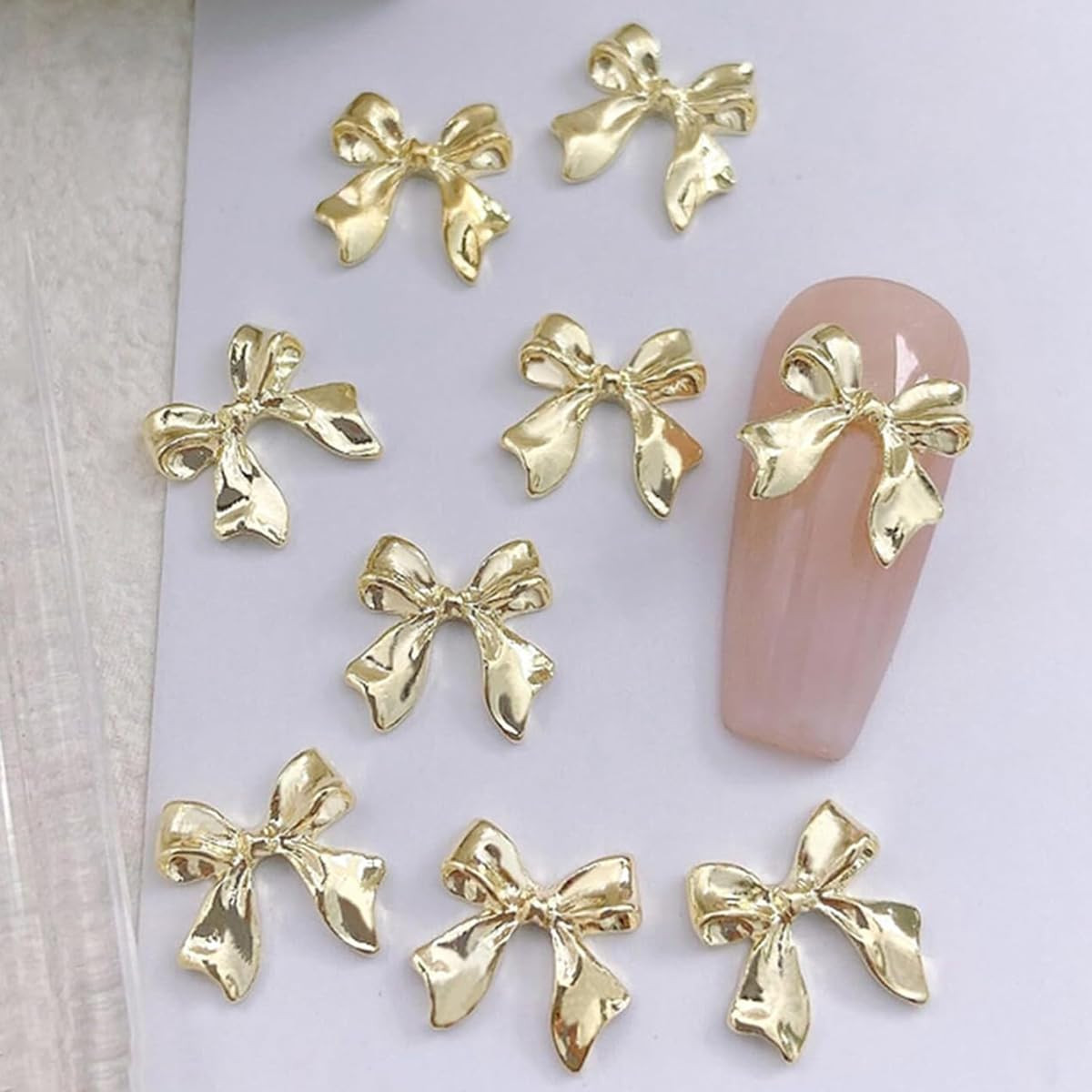 50Pcs Gold Metal 3D Bow Nail Charms for Women & Girls, Nail Art Rhinestones Deco