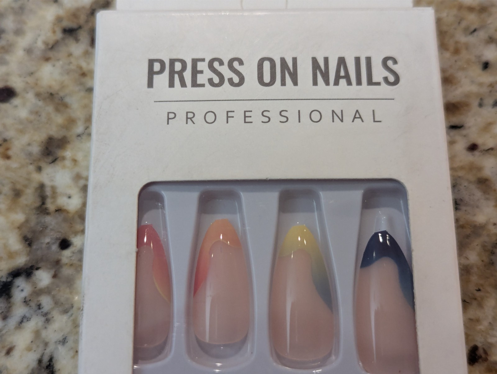 Press On Nails One Minute Nail Tip #145 Long Red Yellow Blue Tip Design 24ct