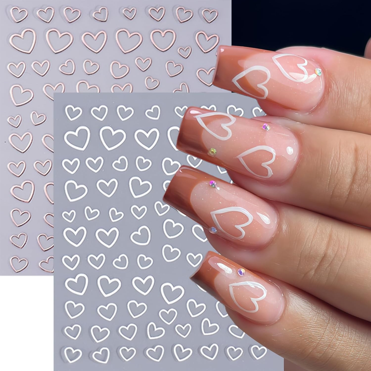 8 Sheets Valentines Day Nail Art Stickers 3D Gold Silver White Rose Gold Hollow