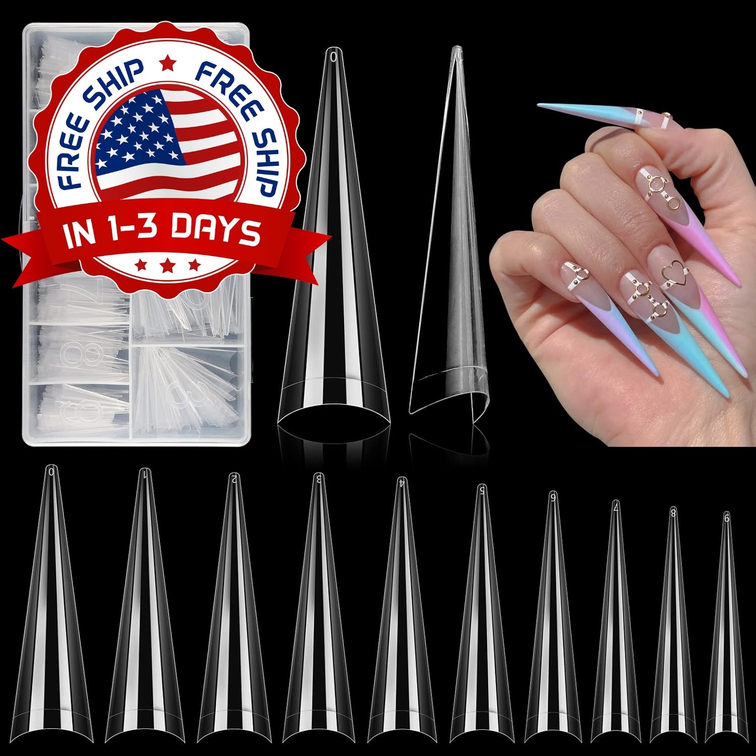 Puntas De Uñas Acrílicas Tipo Stiletto, Largas Y Transparentes, Extra Largas NEW