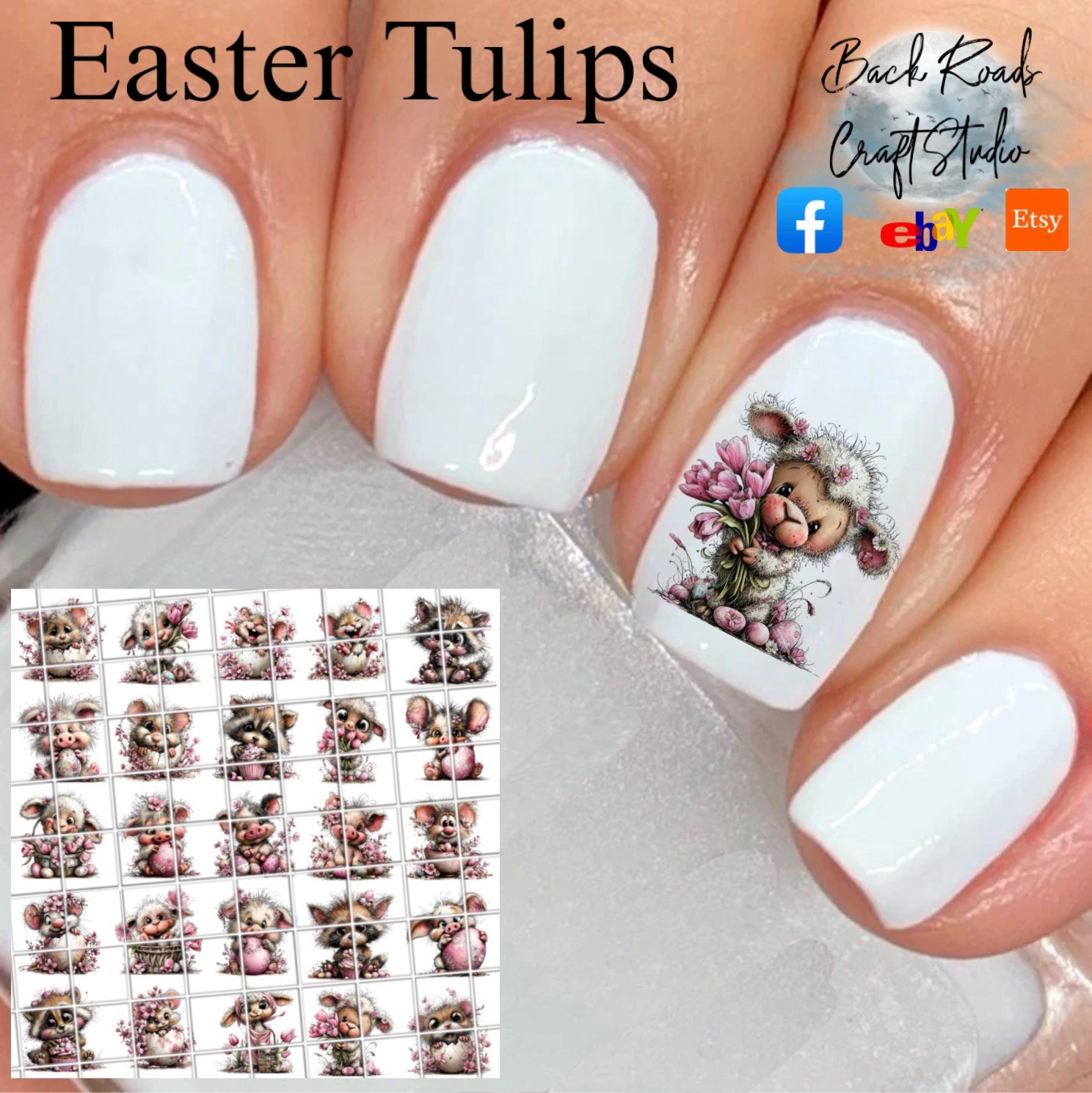 Easter Tulip Animals Waterslide Finger Nail Decals Set Of 50 Ins Bonus Inc.