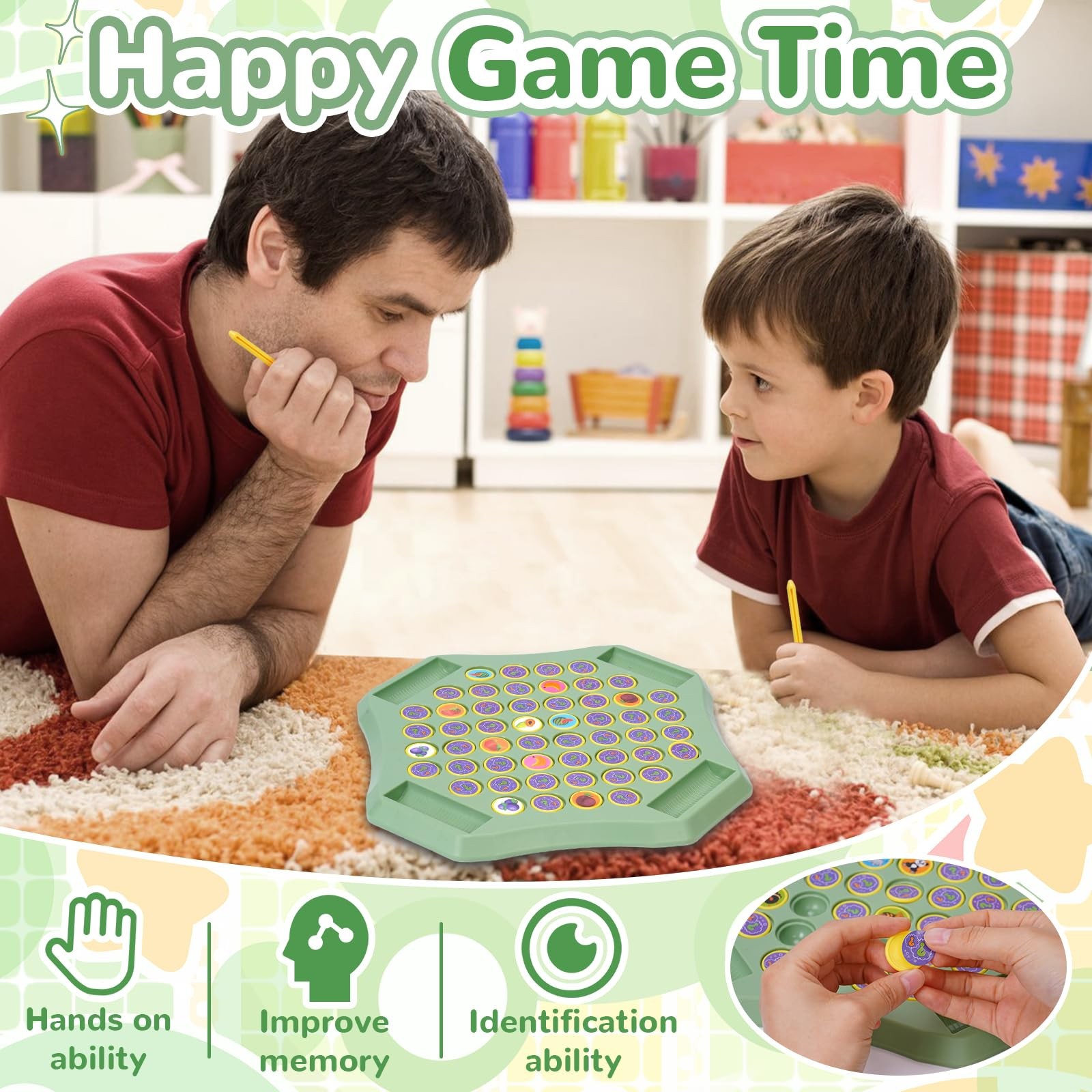 Gencokok 54PCS Fruit Flip Chess Memory 107.57 square inches, L-fruit