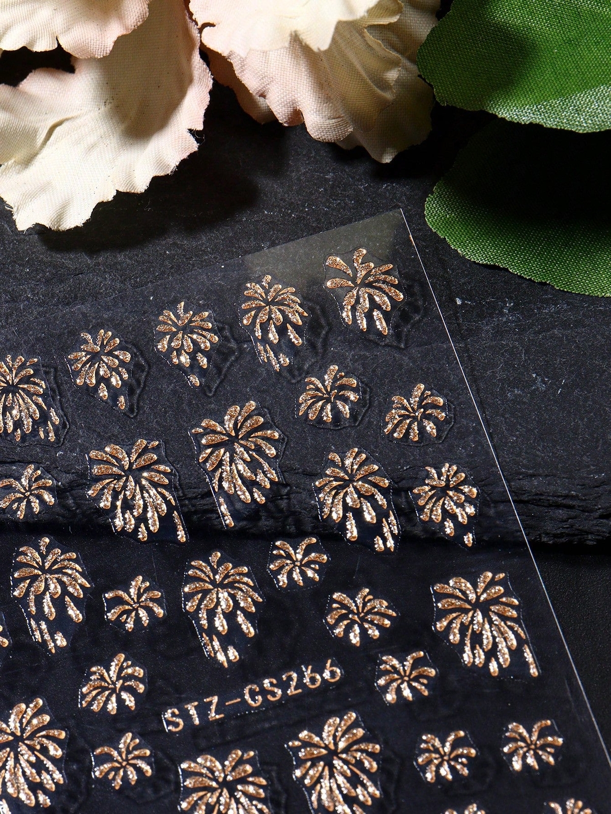 2pcs Gold Silver Fireworks Pattern Nail Art Stickers Self Adhesive Shiny
