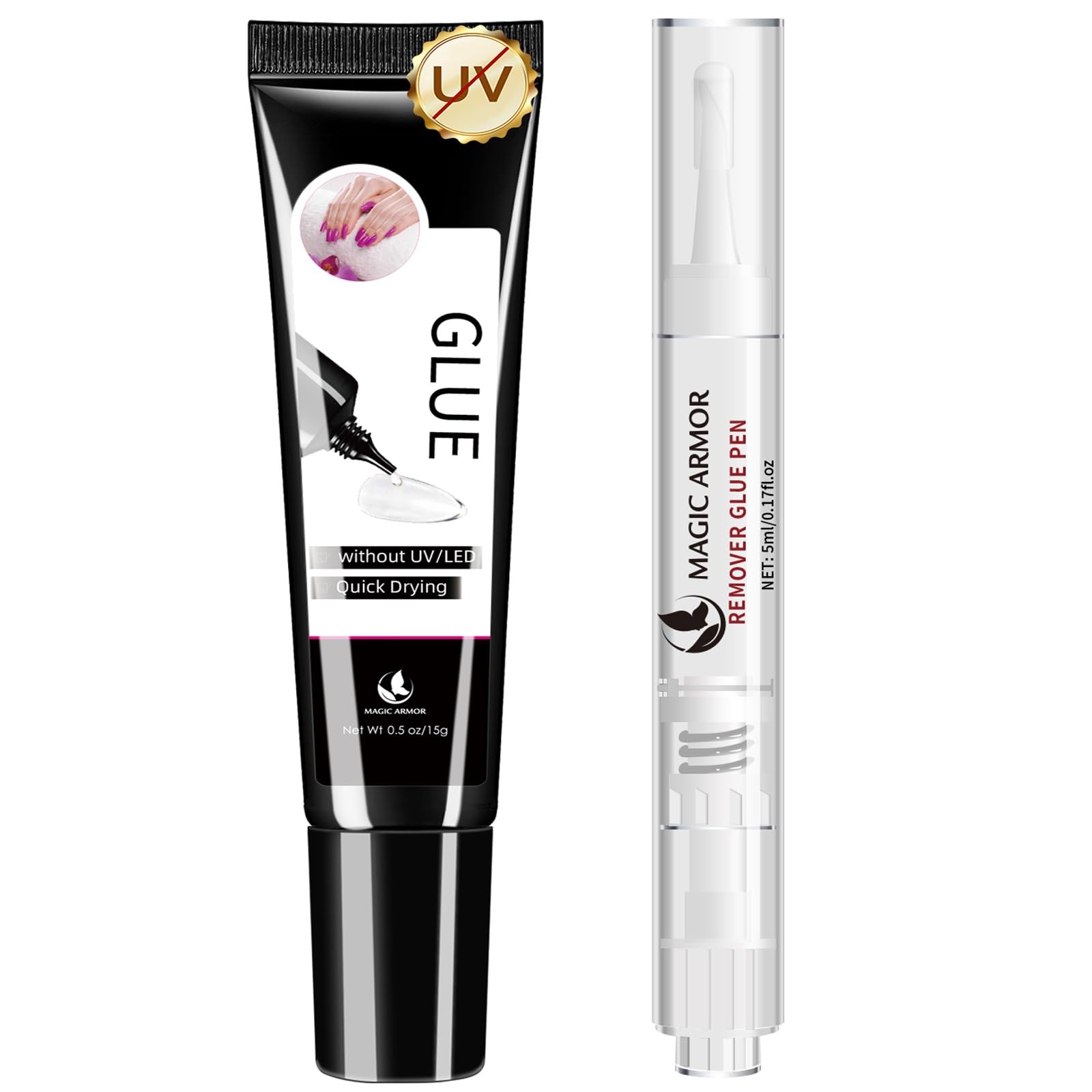 15g Semi Solid Nail Glue with 5ml Remover for Press On Nails, No UV Lamp