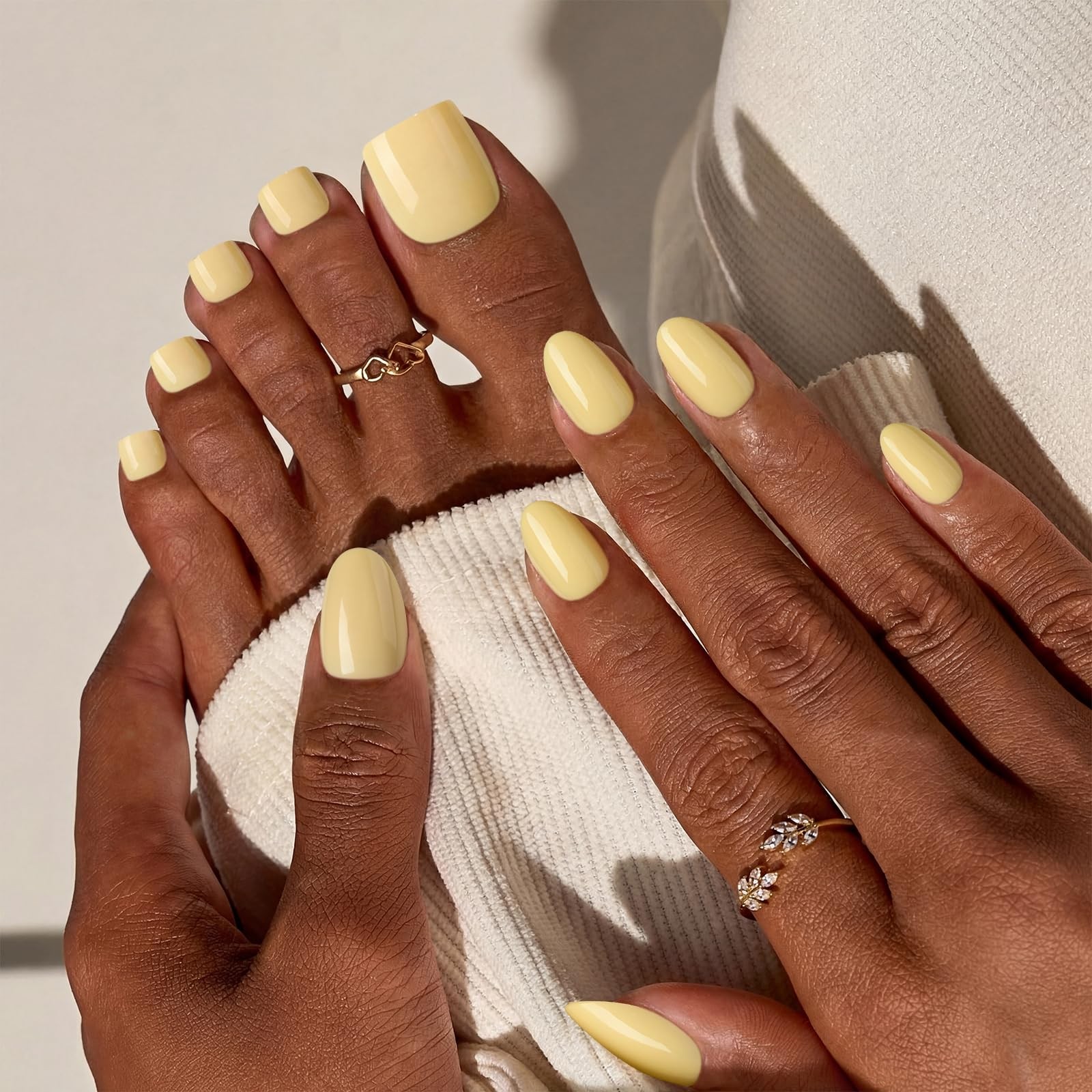 Extra Short On Nails Weekend Ease, EasytoApply Pastel Yellow Almond On Nails…