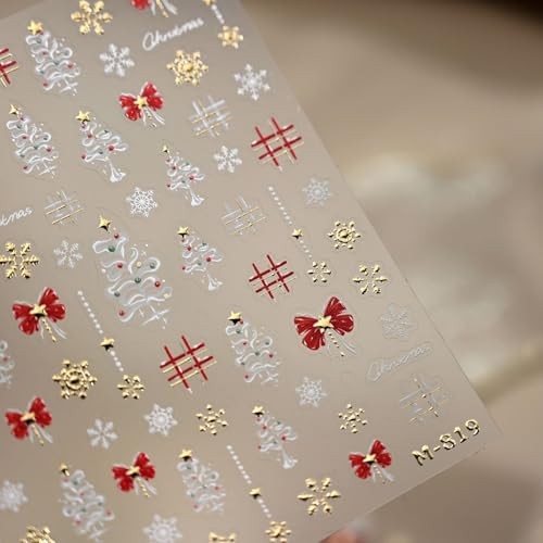 1 Sheet Christmas Nail Art Stickers 5D Embossed Christmas Bow christmas tree