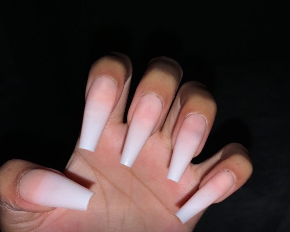 24 Press on Nails kit w Glue extra long Coffin ombre french pink white