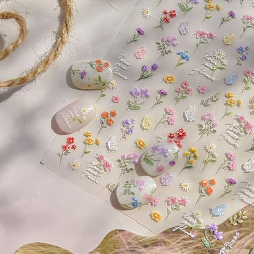 Flower Nail Stickers for Nail Art, 5D Embossed Floral Nail Decals Flower8