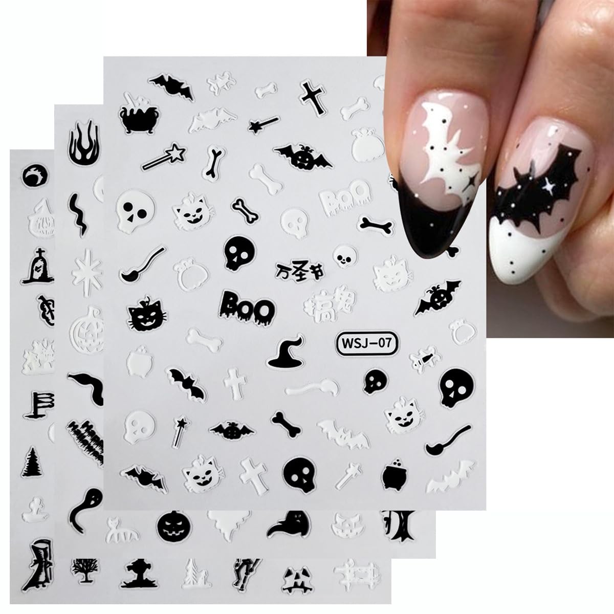 6 Sheets Halloween Nail Stickers for Nail Art – Ghost Nail Art Stickers 3D Se…