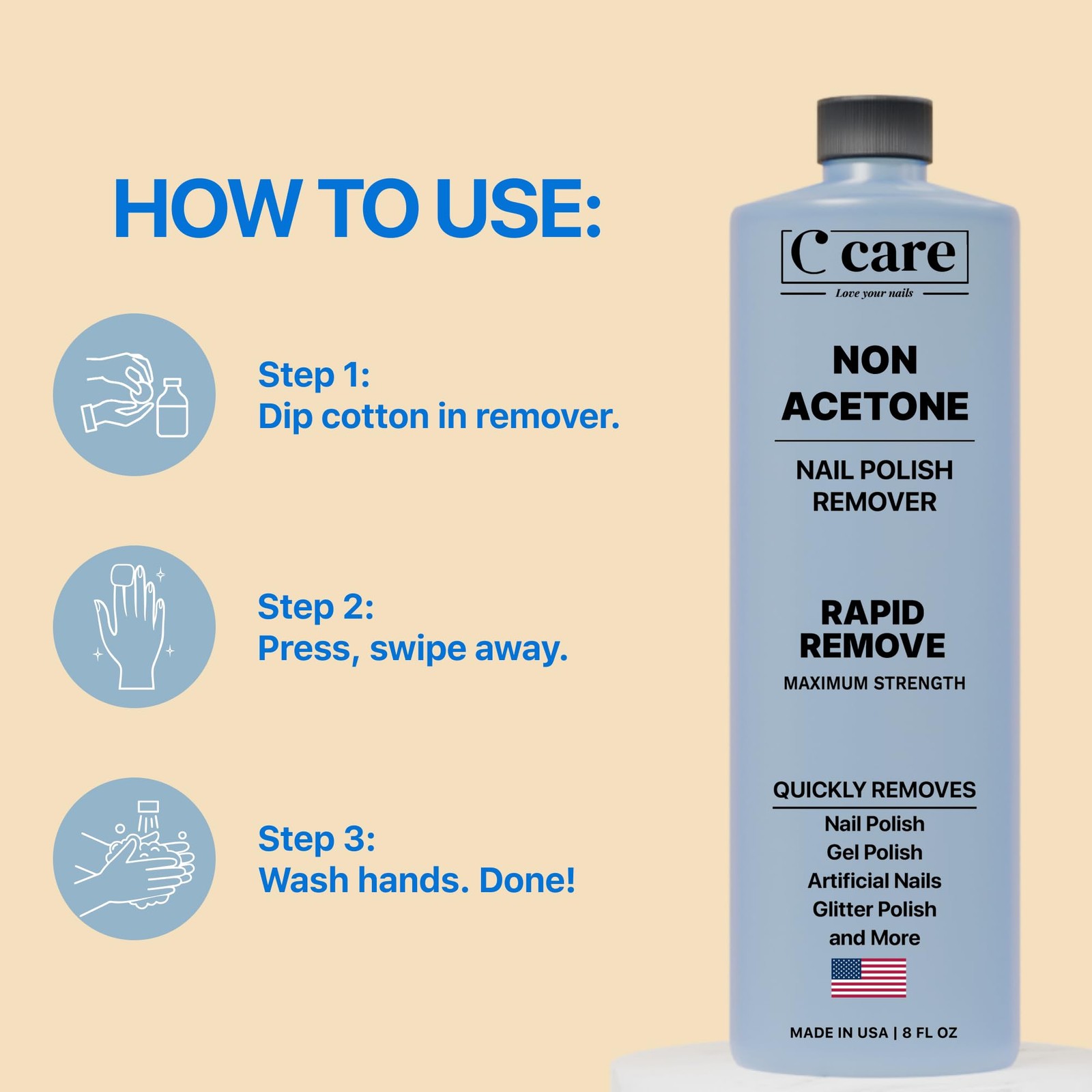 Gentle Touch Non-Acetone Nail Polish Remover | Nourishing 8 Fl Oz (Pack of 1)