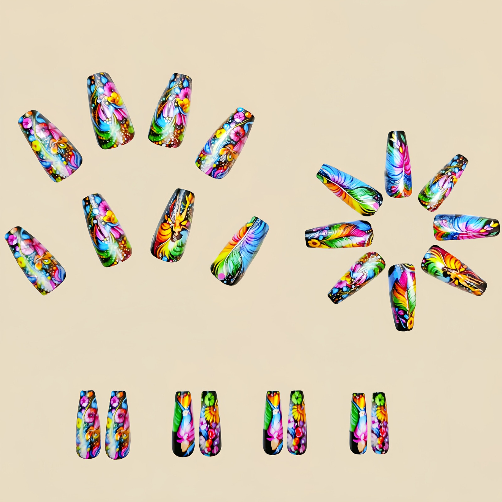 4 set （24Pcs/set ）Retro Style False Nail Art Full Cover Artificial Fake Nails