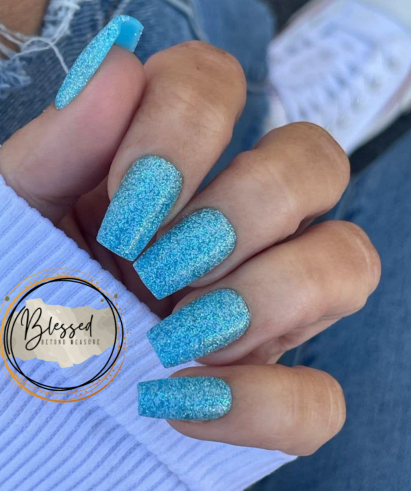 Red Aspen Press On Nails-Affable Angie-Long- Acrylic ~Coffin ~Blue