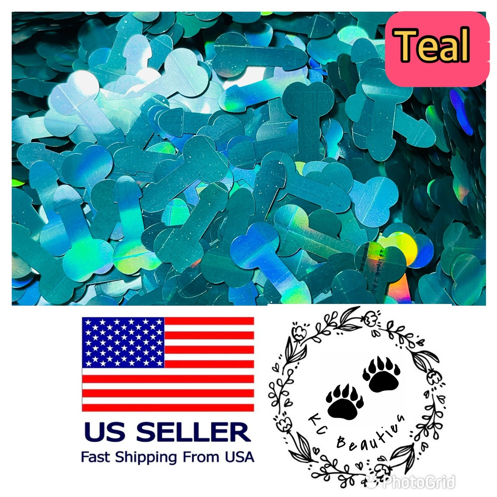Teal Holographic Penis Adult Shape Glitter Nail Art Acrylics Gel 1 TBSP Tumbler