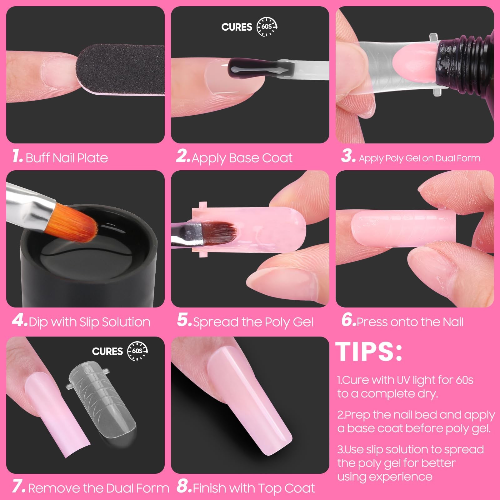 Straight Flat Polygel Nail Forms for Finger and Toes,GlimightyX Medium, Clear
