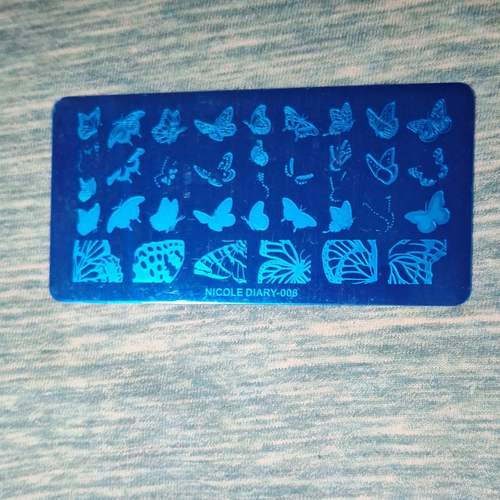 Nicole Diary Nail Art Stamping Plate Blue Metal Butterfly 008