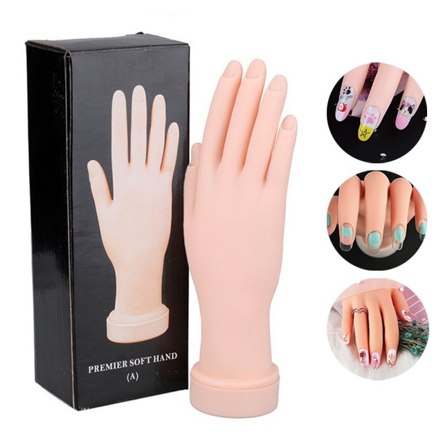 Flexible Silicone Nail Art Training Hand Movable Manicure Practice Tool Gift
